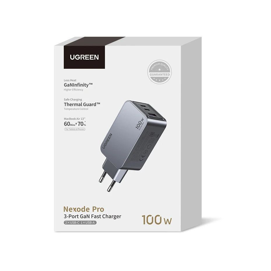 Блок питания для быстрой зарядки телефона ноутбука UGREEN X757 Nexode Pro 100W GaN Fast Charger 2Type-C+1USB (25874) 01323 фото