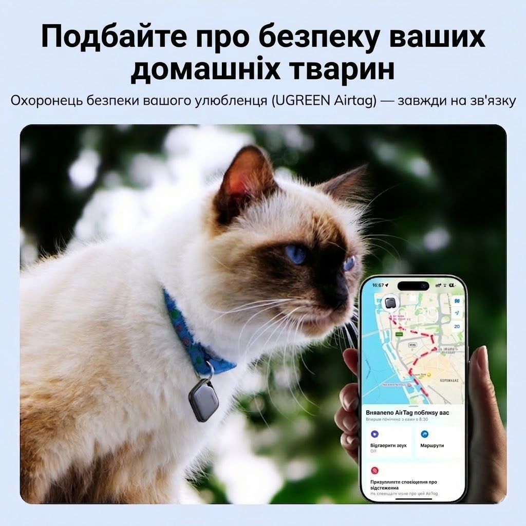 Bluetooth трекер локатор для пошуку речей UGREEN CM816 Smart Finder AirTag Apple Find My Black (45297)