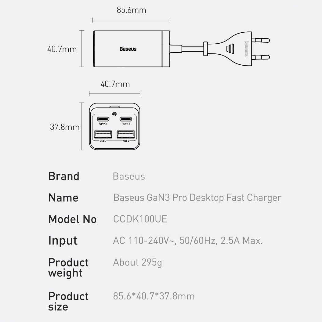 Сетевое зарядное устройство GaN3 Pro 100W 2Type-C+2USB PD3.0 QC4+ Black (CCGP000101) 00847 фото