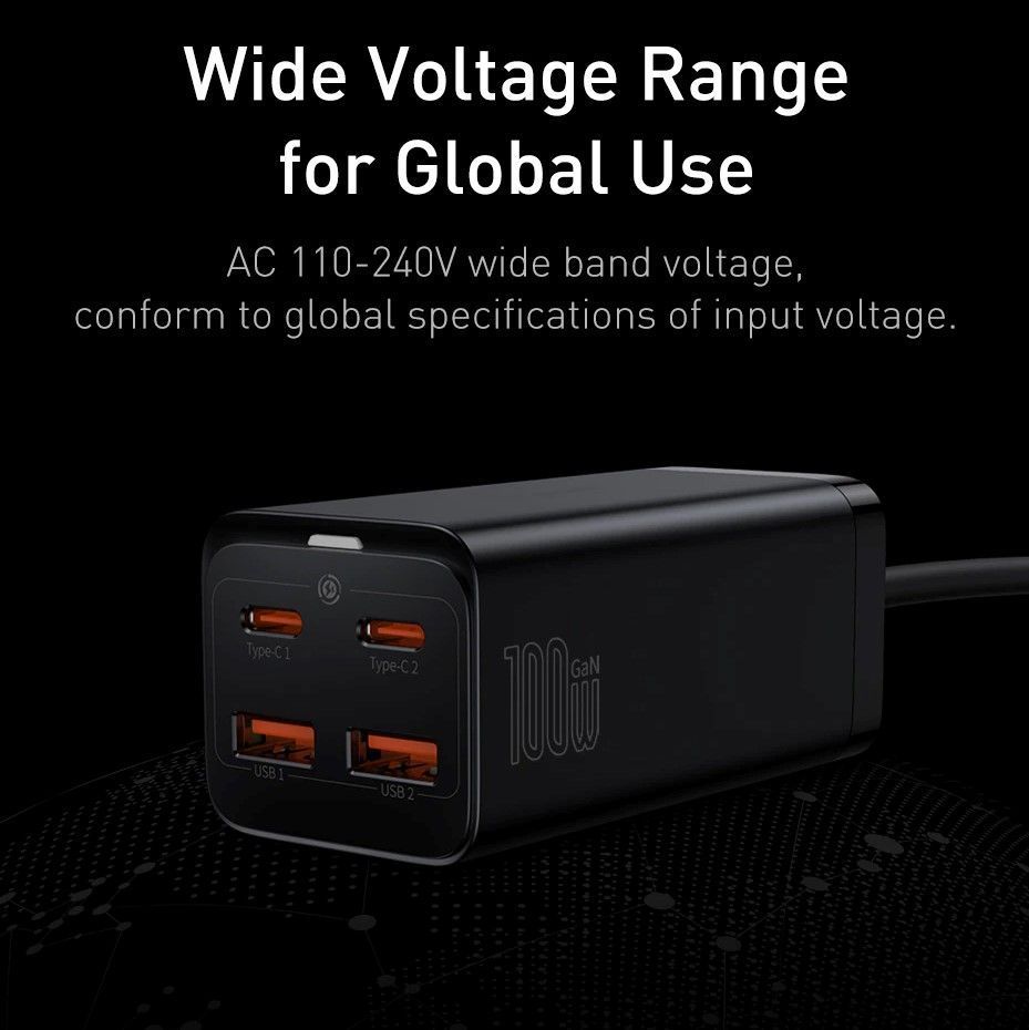 Сетевое зарядное устройство GaN3 Pro 100W 2Type-C+2USB PD3.0 QC4+ Black (CCGP000101) 00847 фото