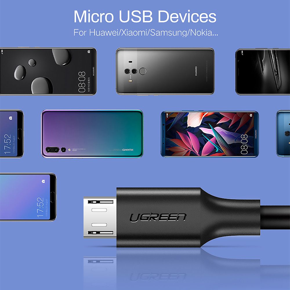 Кабель UGREEN US289 MicroUSB Male to USB-A 2.0 Male 2.4A 1m Black (60136) 00247 фото