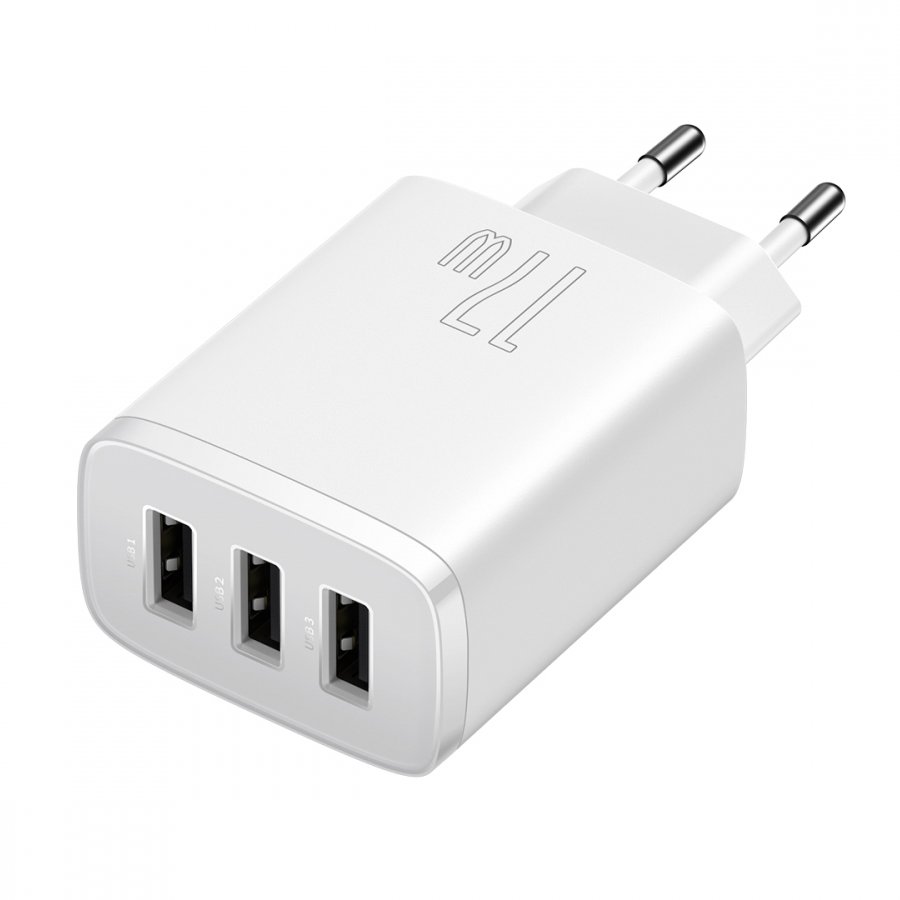 Мережевий зарядний пристрій Baseus Compact Charger 3USB 17W White (CCXJ020102) 00843 фото