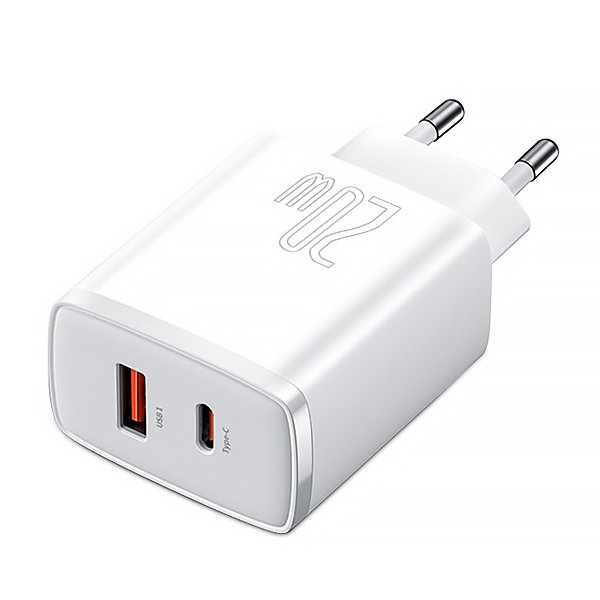 Мережевий зарядний пристрій Baseus Compact Quick Charger Type-C+USB 20W White (CCXJ-B02) 00730 фото