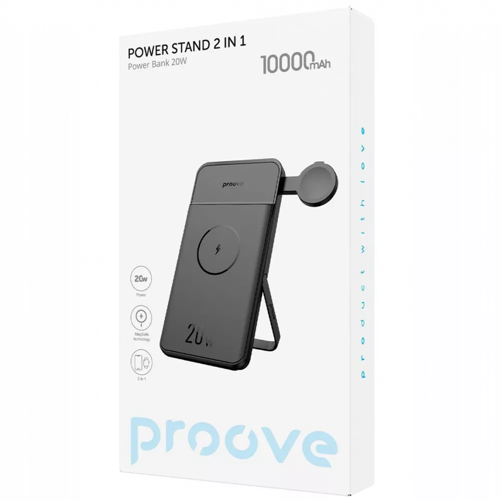 Внешний аккумулятор повербанк с MagSafe Proove Power Stand 2in1 20W 10000mAh Black (PBPS20030001)