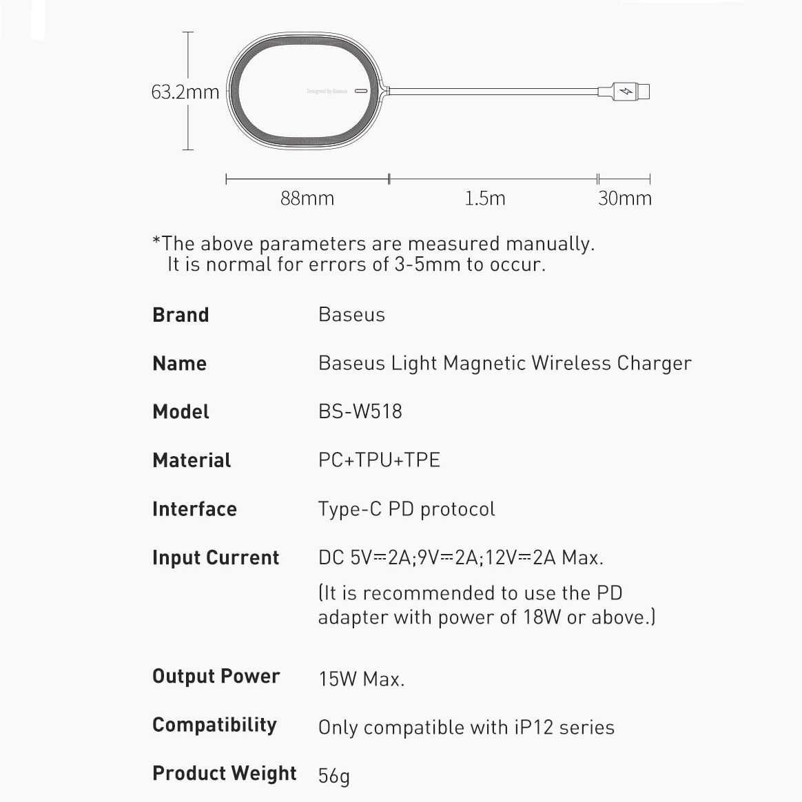 Беспроводное зарядное устройство Baseus Light Magnetic Magsafe Charger 15W Black (WXQJ-01) 00937 фото