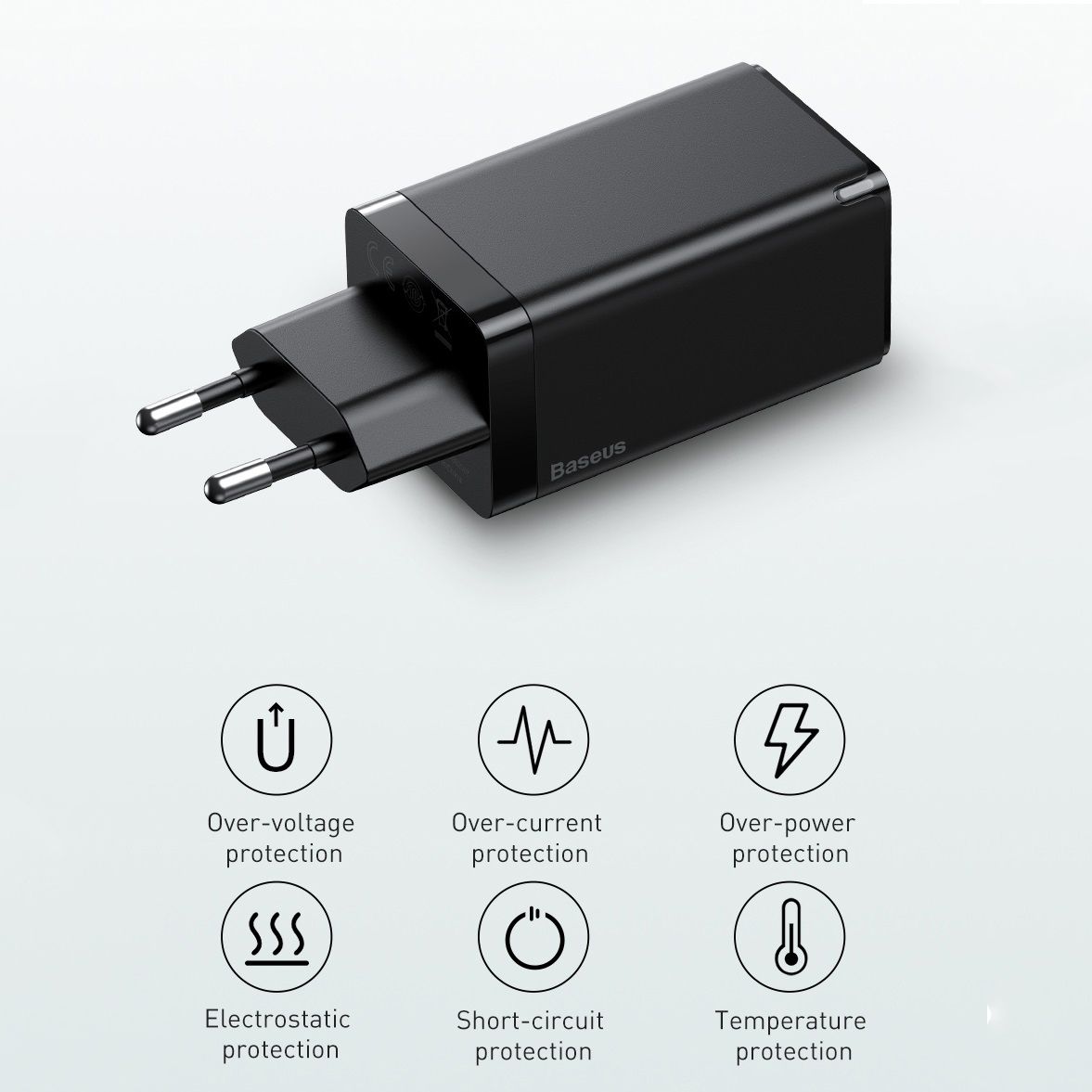 Сетевое зарядное устройство Baseus GaN2 Lite Quick Charger 65W USB+Type-C Black (CCGAN2L-B01) 00731 фото