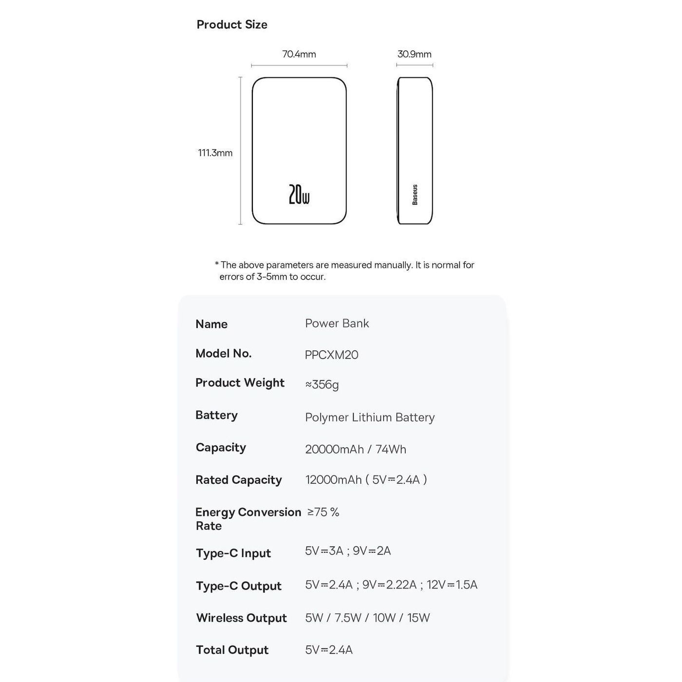 Зовнішній акумулятор повербанк з MagSafe BASEUS Magnetic Mini Power Bank 20000mAh 20W Black (PPCX150001)