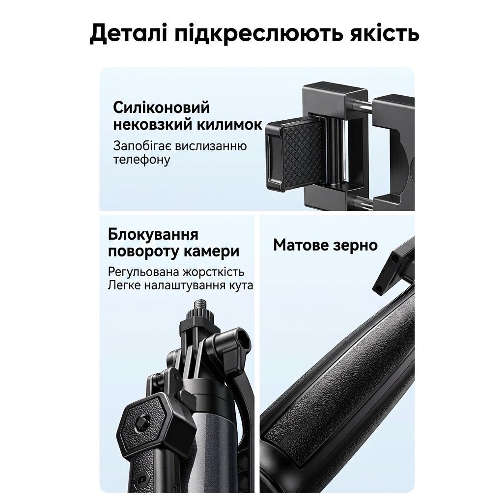 Трипод для телефона блютуз UGREEN LP849 4-Leg Bluetooth Selfie Stick Tripod Stand 1700mm монопод з треногою штатив для камери з різьбою 1/4 дюйми чорний (45301) 01380 фото