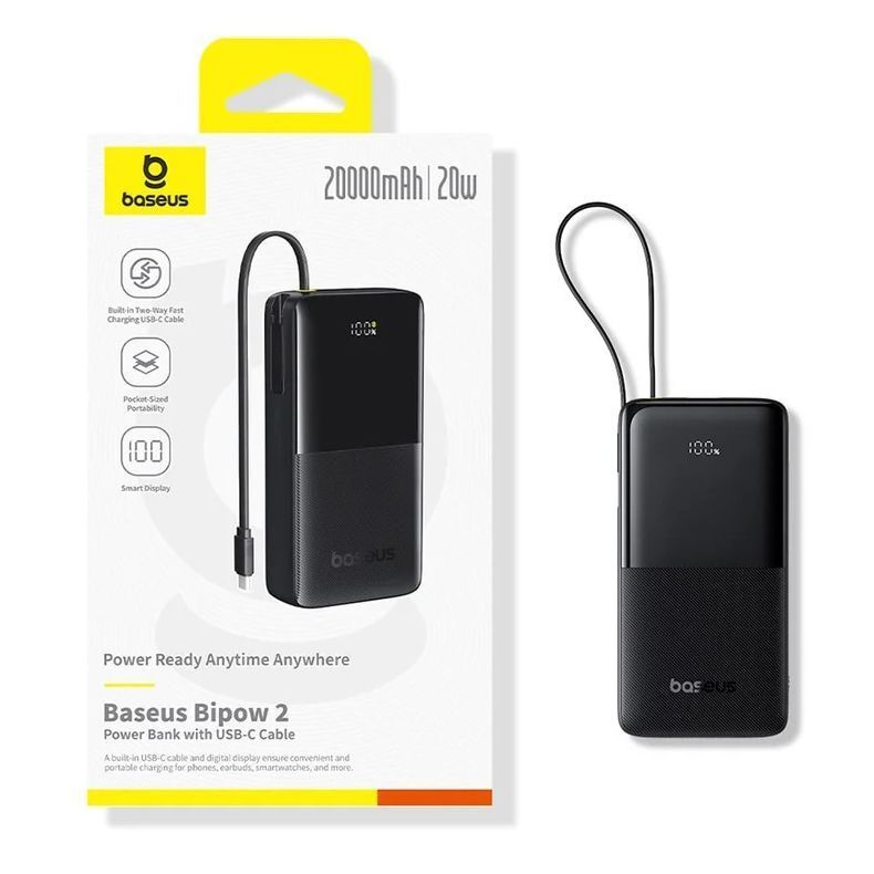 Зовнішній акумулятор повербанк BASEUS Bipow 2 Digital Display Power Bank 20W 20000mAh Black (P10077101113-01)