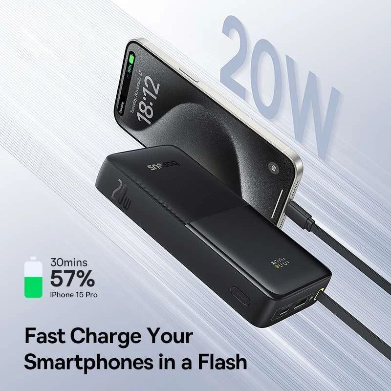 Зовнішній акумулятор повербанк BASEUS Bipow 2 Digital Display Power Bank 20W 20000mAh Black (P10077101113-01)