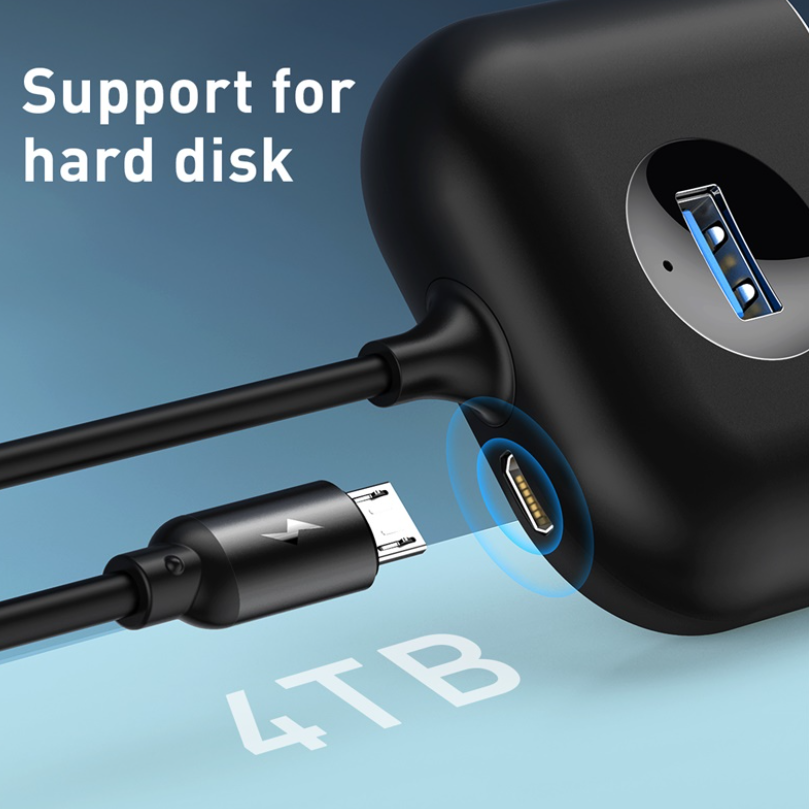 USB-хаб Baseus 4in1 Square Round USB to USB3.0+3xUSB2.0 1m Black (CAHUB-AY01) 00433 фото