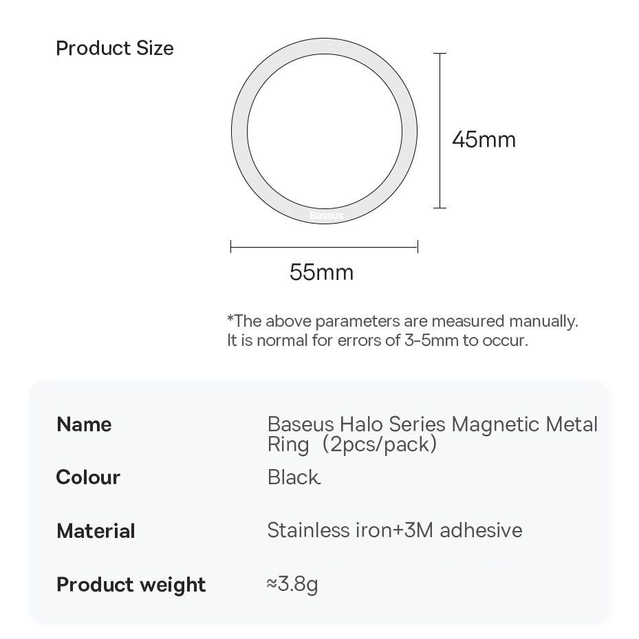Металеве кільце для тримача MagSafe Baseus Halo Series Magnetic Metal Ring 2pcs Black (PCCH000001) 00938 фото