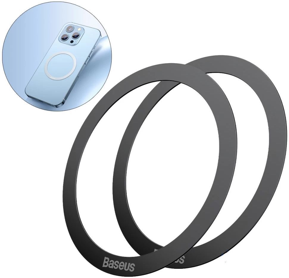 Металеве кільце для тримача MagSafe Baseus Halo Series Magnetic Metal Ring 2pcs Black (PCCH000001) 00938 фото