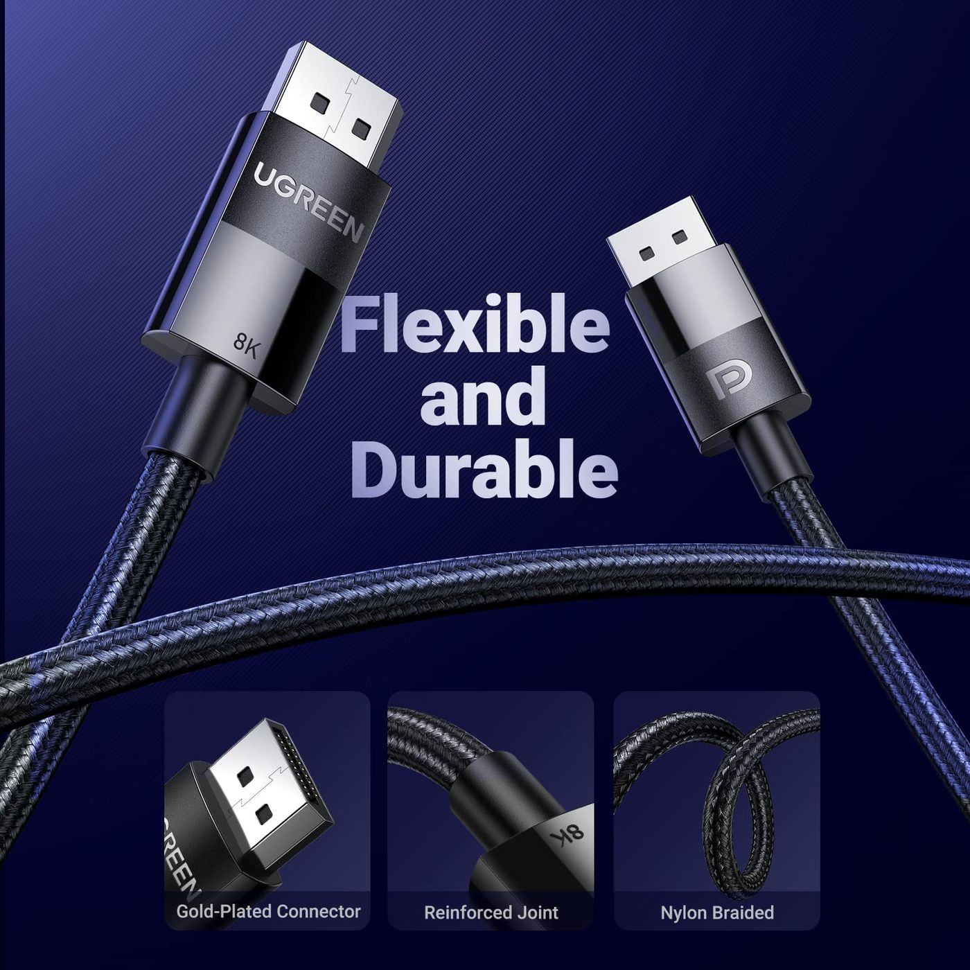 Кабель DisplayPort 1.4 UGREEN DP114 8K60Hz 4K144Hz Male to Male Braided Cable 2m Black (80392)