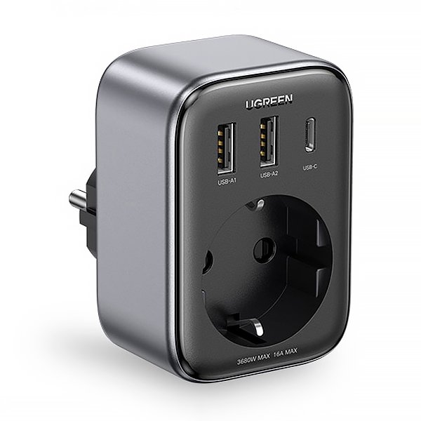 Мережевий зарядний пристрій з розеткою UGREEN CD314 GaN 30W Outlet Extender 2USB-A+1USB-C+1AC Gray (90613) 01001 фото