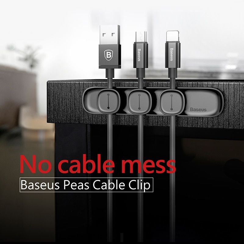 Органайзер для кабелей Baseus Peas Cable Clip Black (ACWDJ-01) 00943 фото