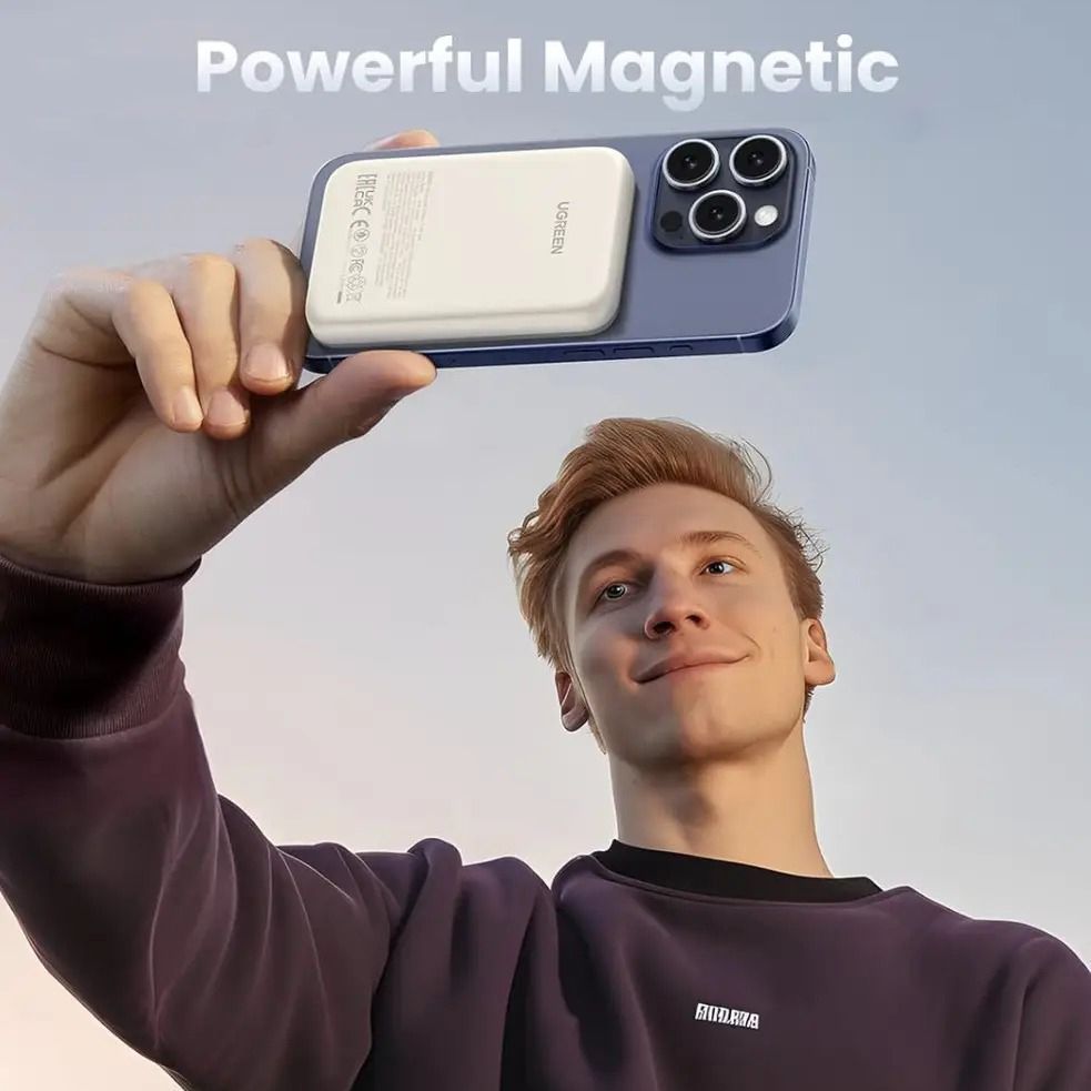 Зовнішній акумулятор повербанк з бездротовою зарядкою MagSafe UGREEN PB561 10000mAh 20W Mini Magnetic Wireless Power Bank Beige (25208)