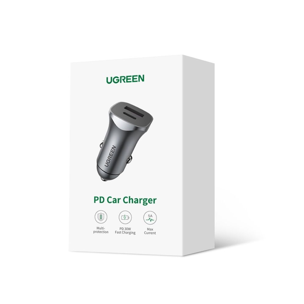 Автомобильное зарядное устройство UGREEN CD130 USB+Type-C 30W Dual-Port Car Charger PD30W+SCP22.5W Gray (40858) 00867 фото