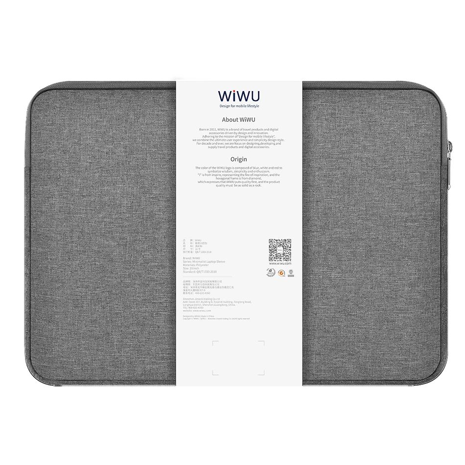 Чехол папка для ноутбука до 16 дюймов WIWU Minimalist Laptop MacBook Sleeve Gray 01054 фото