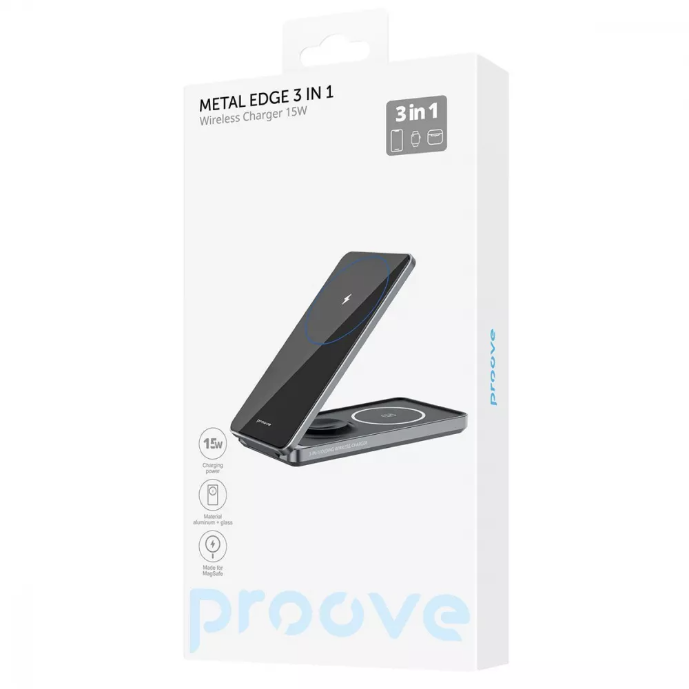 Бездротовий зарядний пристрій Proove Metal Edge 3in1 with MagSafe Black (WSME15010001) 01043 фото