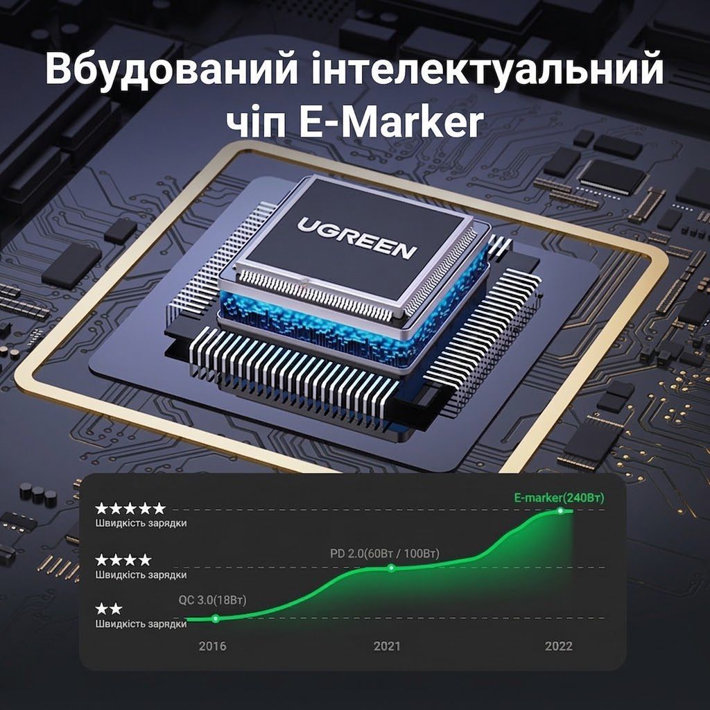 Кабель Type-C на Type-C для швидкої зарядки UGREEN US535 PD Fast Charging Cable 240W 5A 1 метр сірий (15311) 01313 фото