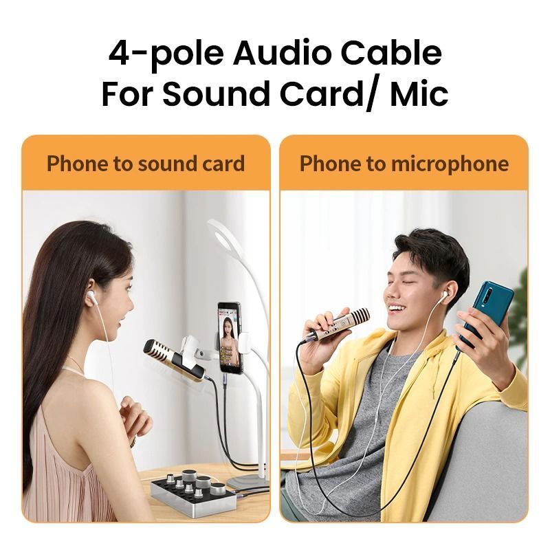 Аудіо кабель UGREEN AV183 3.5mm Male to Male 4-Pole Microphone Audio Cable 1.5m Gray (20497) 00799 фото