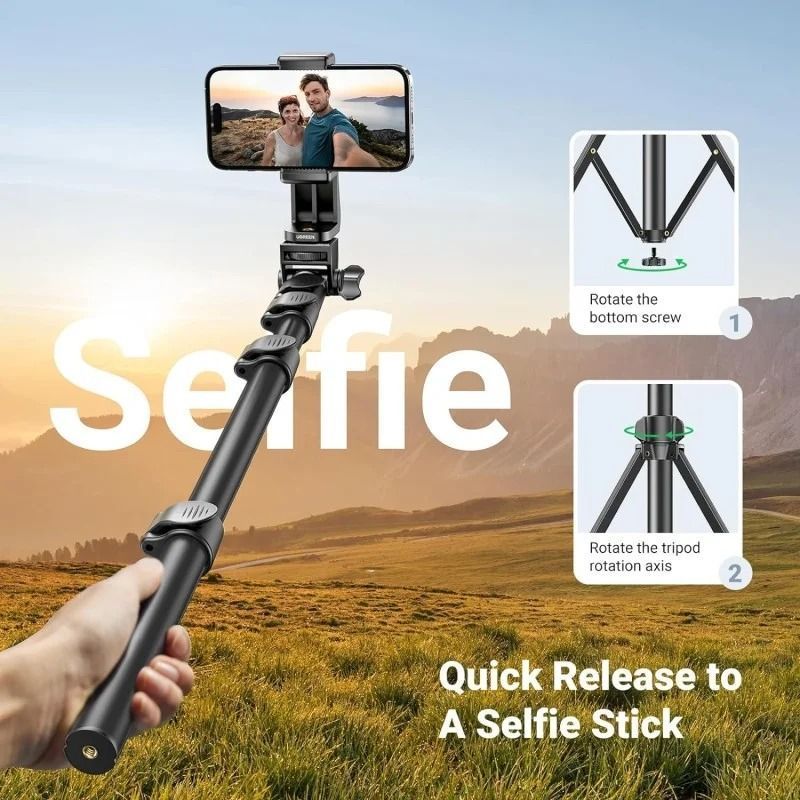 Трипод для телефона блютуз UGREEN LP680 Selfie Stick Tripod 1800mm монопод з треногою штатив для камери з різьбою 1/4 дюйми (15609) 01248 фото
