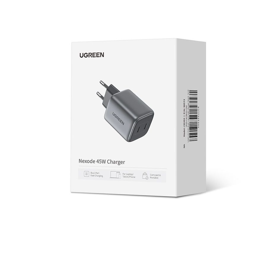 Мережевий зарядний пристрій UGREEN CD294 2Type-C 45W GAN Nexode Mini Gray (90573) 00881 фото