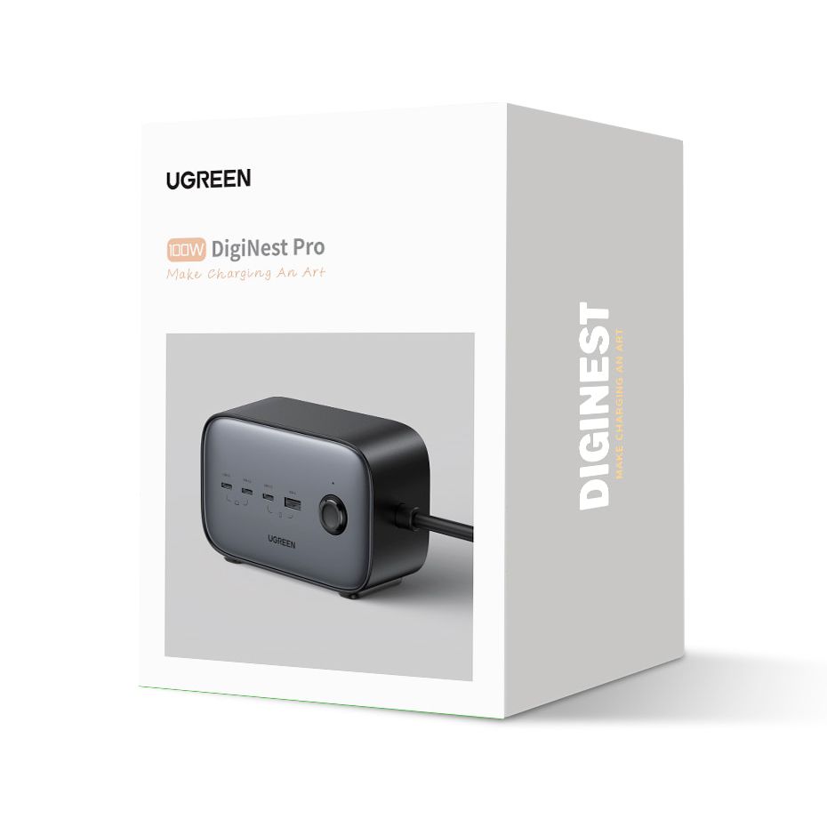 Мережевий зарядний пристрій UGREEN CD270 GaN 100W DigiNest Pro Power Strip 1USB-A+3USB-C+2AC Gray (60167) 01006 фото