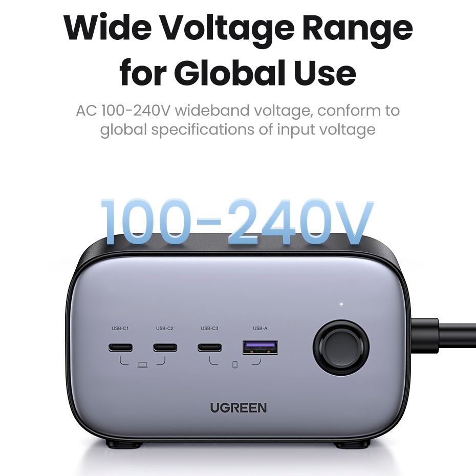 Мережевий зарядний пристрій UGREEN CD270 GaN 100W DigiNest Pro Power Strip 1USB-A+3USB-C+2AC Gray (60167) 01006 фото