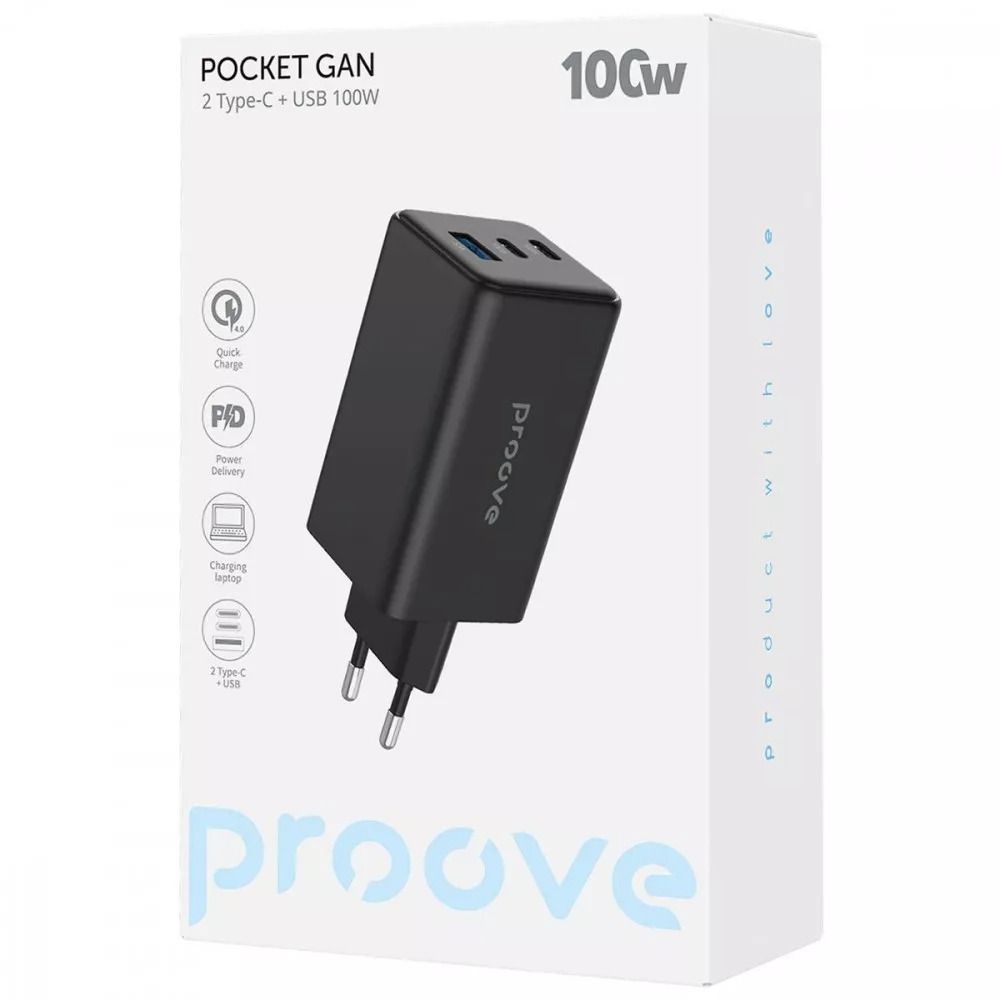 Мережевий зарядний пристрій Proove GaN Max 100W 2Type-C+1USB блок живлення для ноутбука телефона (WCPG10012201) 01344 фото