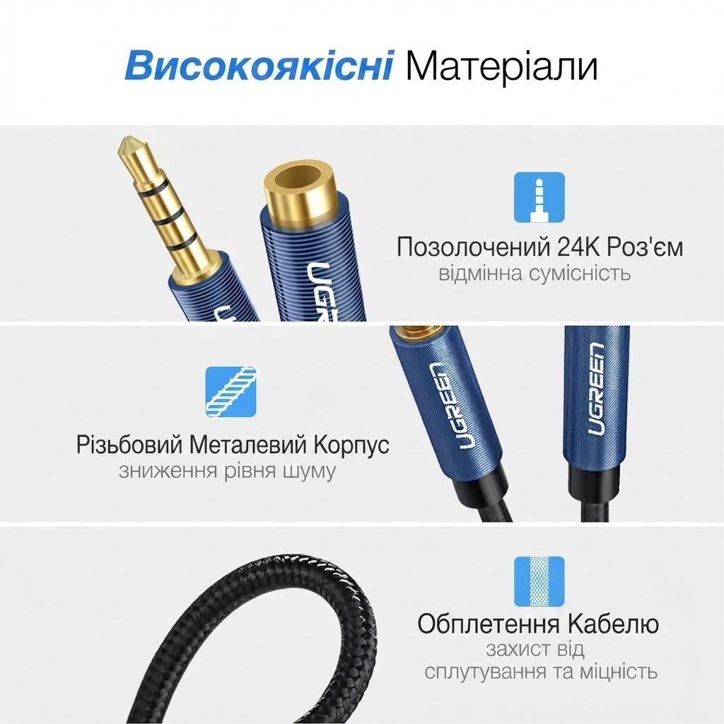 Кабель подовжувач Jack 3.5mm AUX мама тато UGREEN AV118 Male to Female Extension Audio Cable 3 метри чорний (10595) 01273 фото