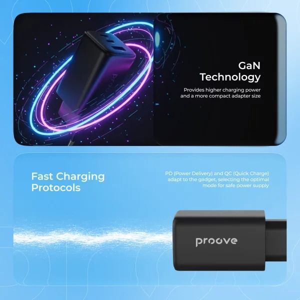 Мережевий зарядний пристрій Proove GaN Max 100W 2Type-C+1USB блок живлення для ноутбука телефона (WCPG10012201) 01344 фото