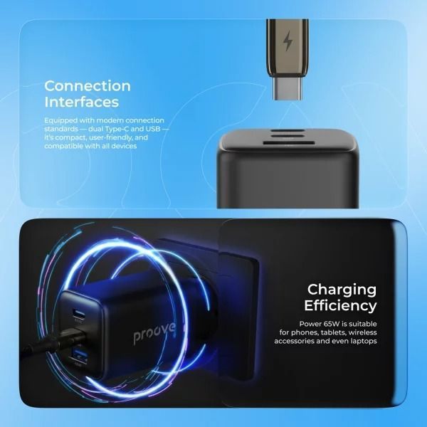 Мережевий зарядний пристрій Proove GaN Max 100W 2Type-C+1USB блок живлення для ноутбука телефона (WCPG10012201) 01344 фото