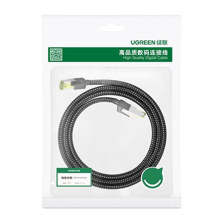 Сетевой кабель UGREEN NW150 Cat7 F/FTP Round Ethernet Cable Braided Pure Copper 10m Black (30791) 00802 фото