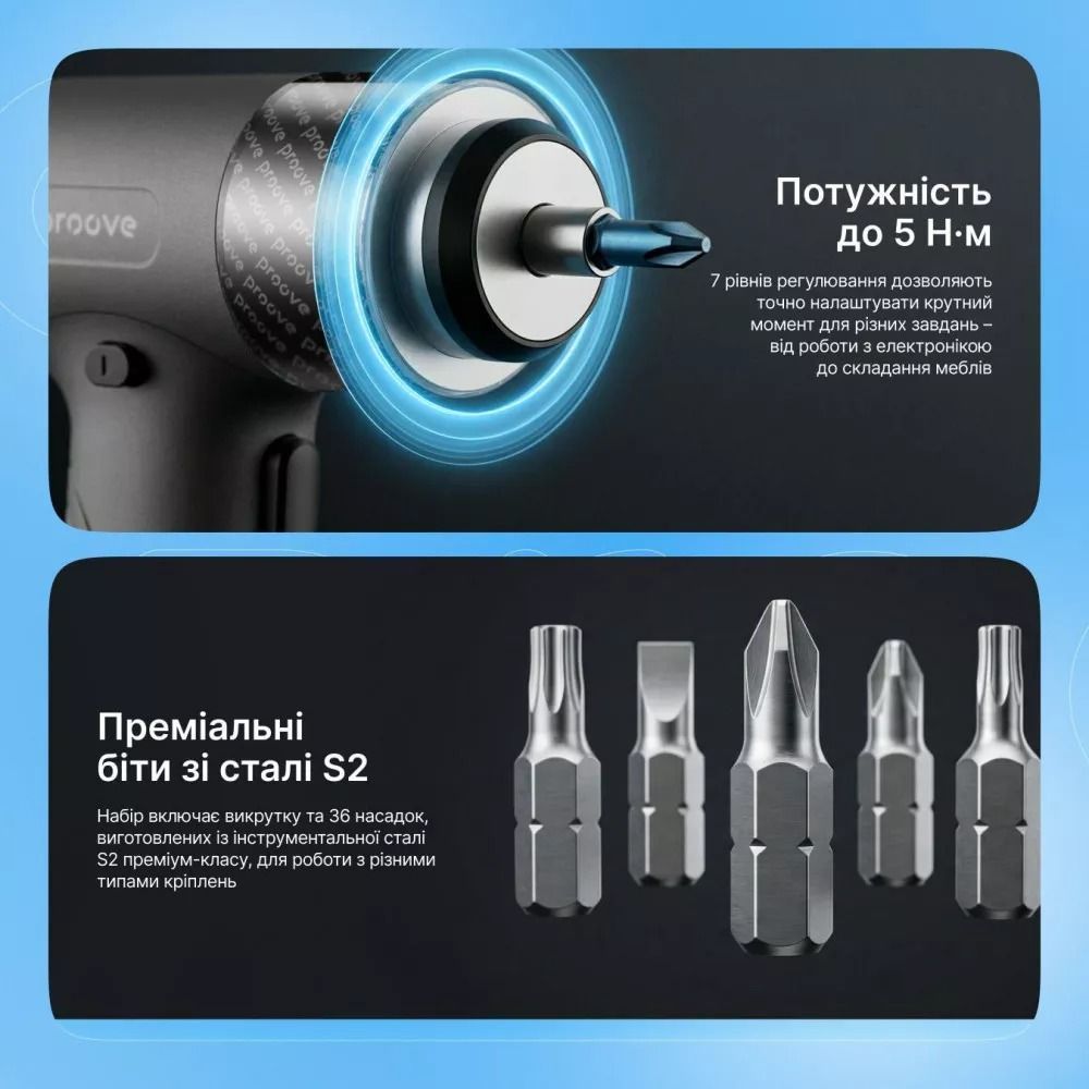 Универсальный набор электрических отверток Proove Driller 36in1 5Nm 2500mAh Gray (MTSD35000003)