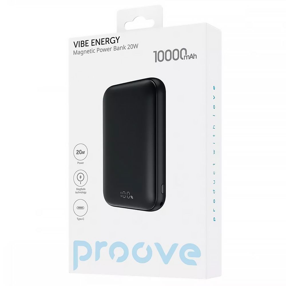 Внешний аккумулятор повербанк с MagSafe PROOVE Vibe Energy Power Bank 20W 10000mAh Black (PBVE20020001)