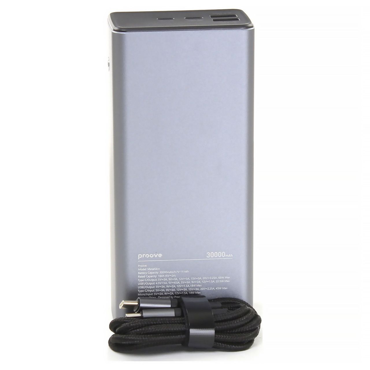 Зовнішній акумулятор повербанк для ноутбука Proove Metalskin Power Bank 65W 30000mAh Gray (PBM365210004)