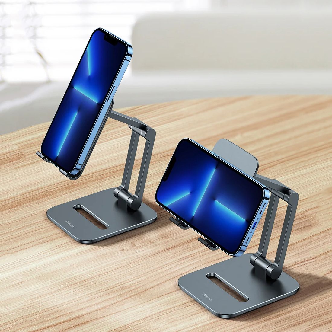 Подставка для телефона с регулировкой высоты Baseus Desktop Biaxial Foldable Metal Stand Gray (LUSZ000013) 01040 фото