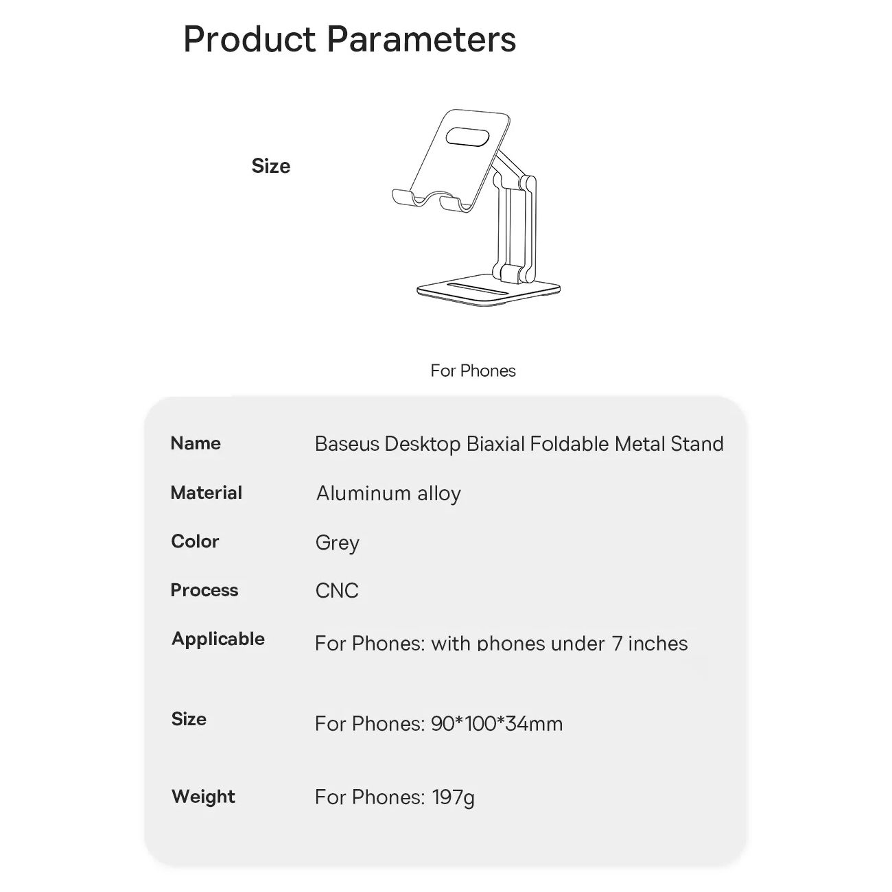 Подставка для телефона с регулировкой высоты Baseus Desktop Biaxial Foldable Metal Stand Gray (LUSZ000013) 01040 фото