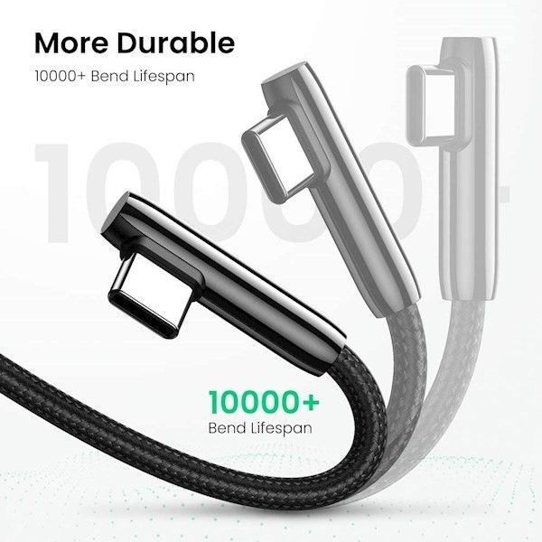 Кабель угловой UGREEN US313 Type-C - USB 3A Angled Cable Zinc Alloy Shell with Braided 1m Black (70413) 00882 фото
