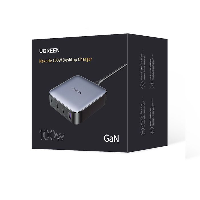 Сетевое зарядное устройство настольное UGREEN CD328 1USB+3Type-C 100W Nexode 2m GaN Desktop Charger Gray (90928) 00947 фото