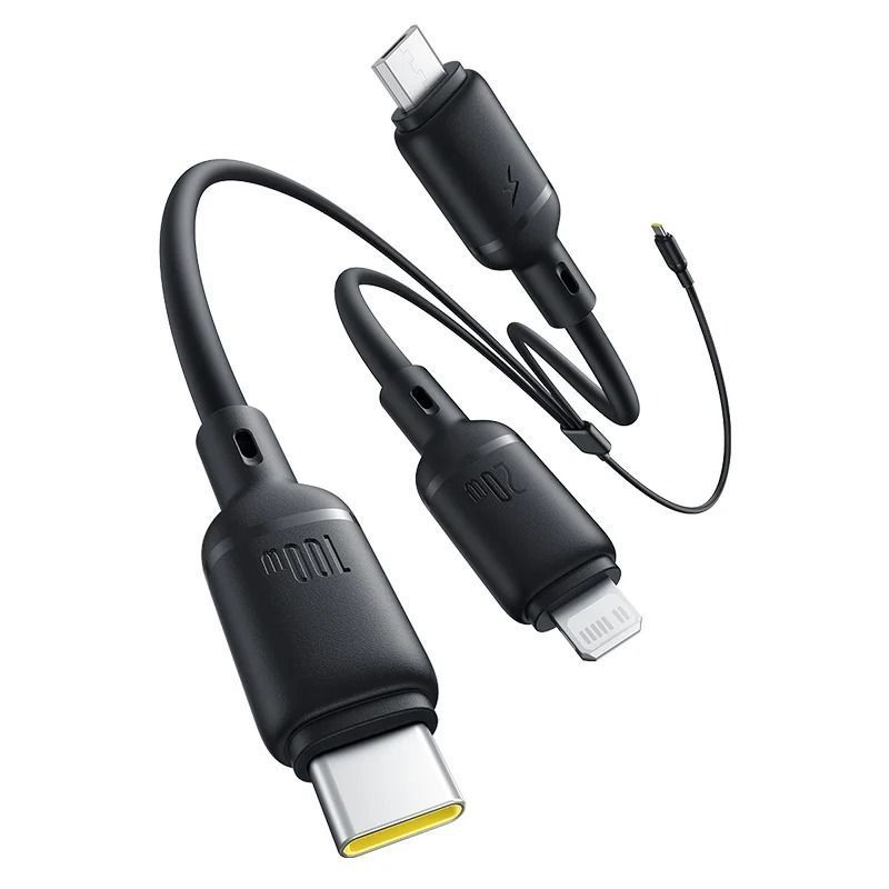 Кабель для швидкої зарядки 3в1 Type-С на Lightning+MicroUSB+Type-C BASEUS Silky One-for-Three 100W 1.5 метра Black (P10377706123-00) 01352 фото