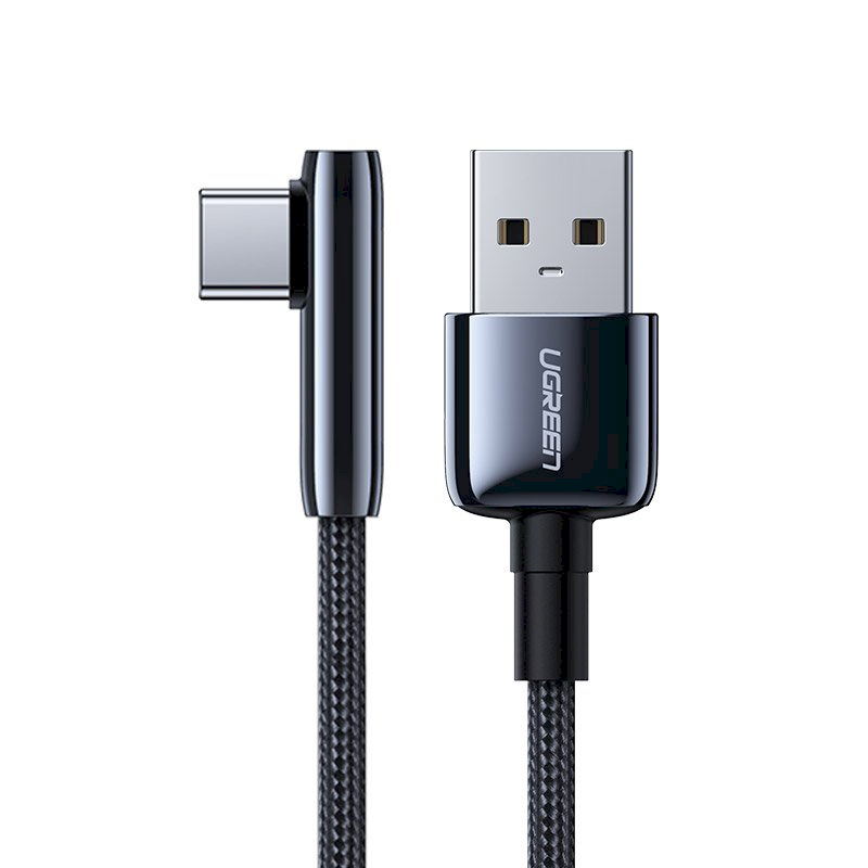 Кабель кутовий UGREEN US313 Type-C - USB 3A Angled Cable Zinc Alloy Shell with Braided 1m Black (70413) 00882 фото