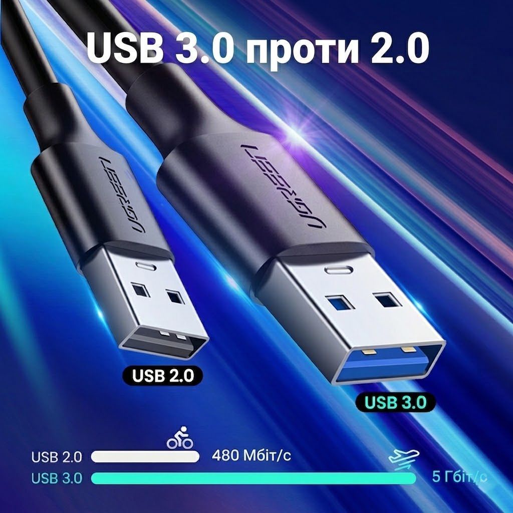 Кабель USB 3.0 на Type-C для швидкої передачі даних UGREEN US184 Nickel Plating Cable 3A 5Gbps 2 метри чорний (20884) 01307 фото