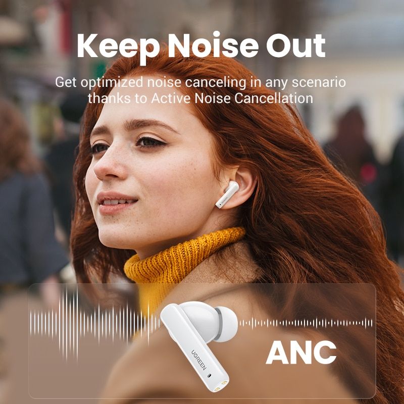 Бездротові навушники з шумопоглинанням UGREEN WS106 HiTune T3 Active Noise-Cancelling Wireless Earbud White (90206)