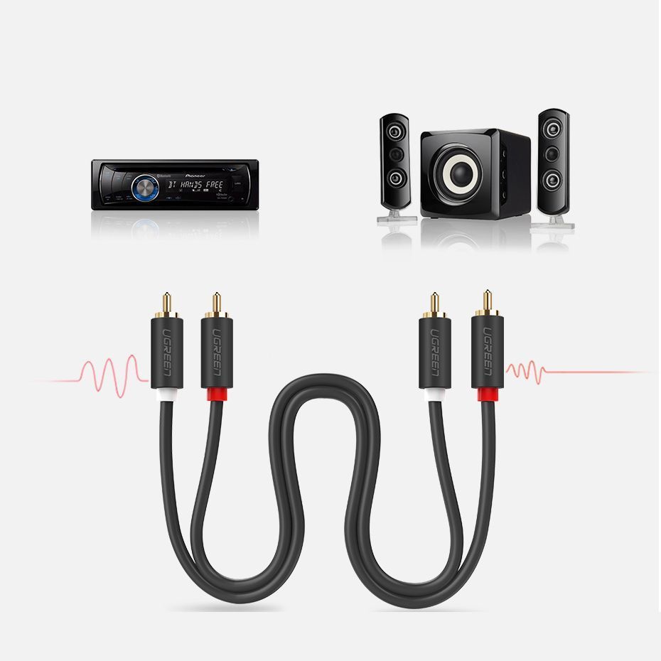 Аудіо кабель 2RCA Male to 2RCA Male UGREEN AV104 Hi-Fi Cable 5м Black (10520) 01348 фото