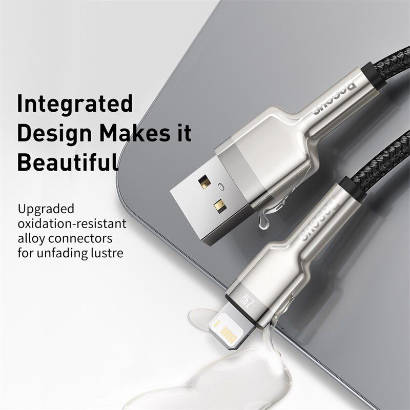 Кабель Baseus Cafule Series Metal Data Cable USB - Lightning 2.4A 0.25m Black (CALJK-01) 00905 фото