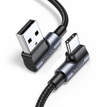 Кутовий кабель для заряджання телефона USB на Type-C UGREEN US176 Right Angle Cable 3A 2 метри сірий (20857) 01309 фото