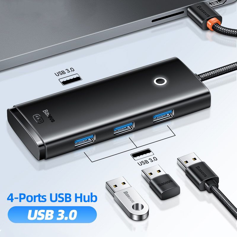 USB-C хаб Baseus Lite Series 4-in-1 Type-C HUB 4xUSB3.0 Black (WKQX030301) 00900 фото